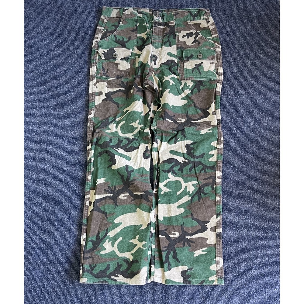 Vintage Deerskin Cargo Pants Mens 36x30 Green Camo Flannel Hunting Workwear USA